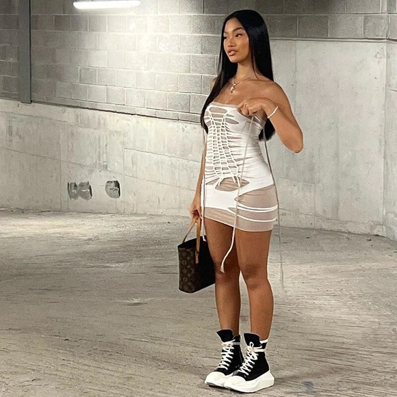 Drawstring Mesh Mini Dress - Picture 2 of 2